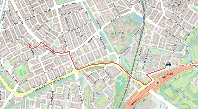 Kaart van de omgeving van de melding, met de kazerne die is gealarmeerd