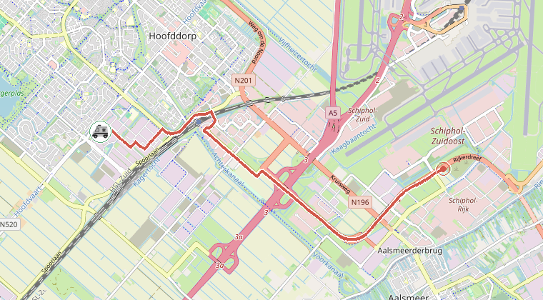 Kaart van de omgeving van de melding, met de kazerne die is gealarmeerd