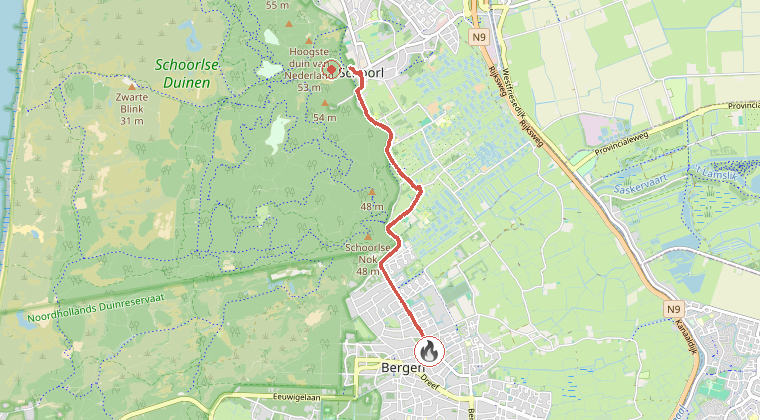 Kaart van de omgeving van de melding, met de kazerne die is gealarmeerd