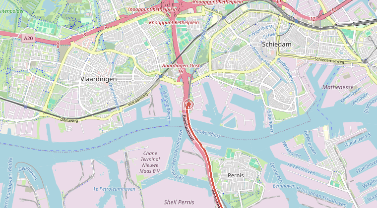 Kaart van de omgeving van de melding, met de kazerne die is gealarmeerd