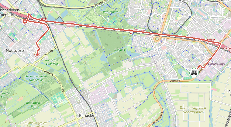 Kaart van de omgeving van de melding, met de kazerne die is gealarmeerd