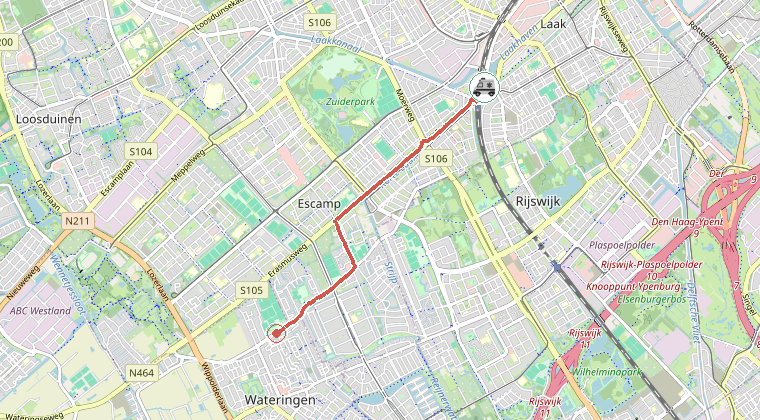 Kaart van de omgeving van de melding, met de kazerne die is gealarmeerd