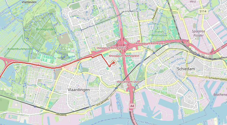 Kaart van de omgeving van de melding, met de kazerne die is gealarmeerd