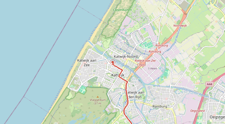 Kaart van de omgeving van de melding, met de kazerne die is gealarmeerd