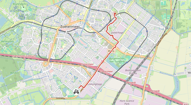 Kaart van de omgeving van de melding, met de kazerne die is gealarmeerd