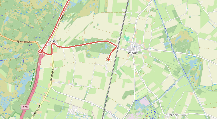 Kaart van de omgeving van de melding, met de kazerne die is gealarmeerd