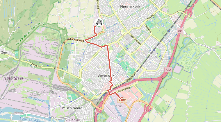 Kaart van de omgeving van de melding, met de kazerne die is gealarmeerd