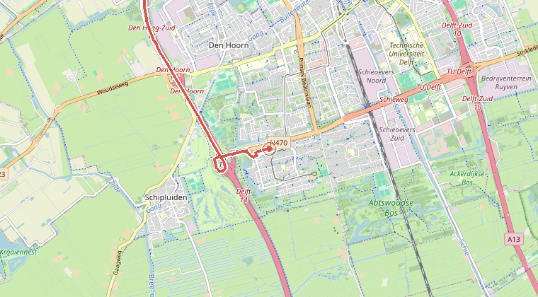 Kaart van de omgeving van de melding, met de kazerne die is gealarmeerd