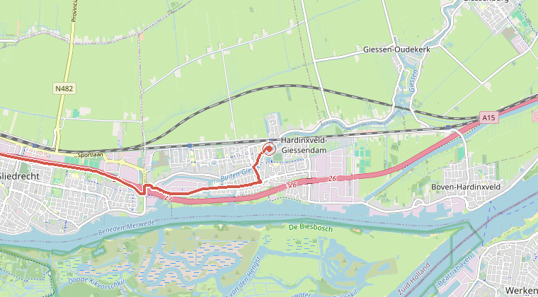 Kaart van de omgeving van de melding, met de kazerne die is gealarmeerd
