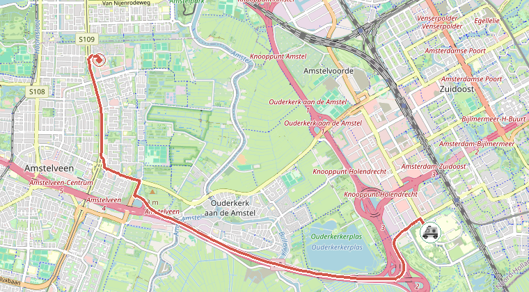 Kaart van de omgeving van de melding, met de kazerne die is gealarmeerd