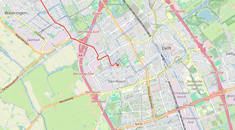 Kaart van de omgeving van de melding, met de kazerne die is gealarmeerd
