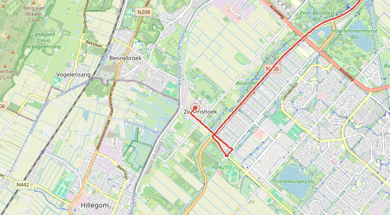 Kaart van de omgeving van de melding, met de kazerne die is gealarmeerd