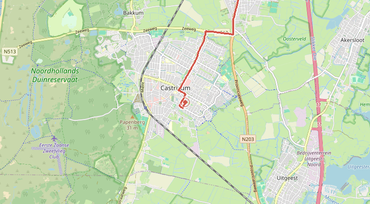 Kaart van de omgeving van de melding, met de kazerne die is gealarmeerd