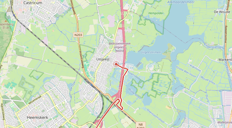 Kaart van de omgeving van de melding, met de kazerne die is gealarmeerd