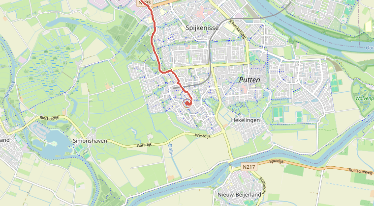 Kaart van de omgeving van de melding, met de kazerne die is gealarmeerd