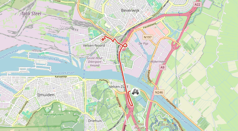 Kaart van de omgeving van de melding, met de kazerne die is gealarmeerd