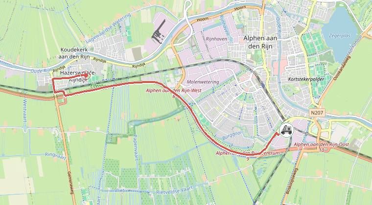 Kaart van de omgeving van de melding, met de kazerne die is gealarmeerd