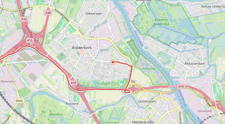 Kaart van de omgeving van de melding, met de kazerne die is gealarmeerd
