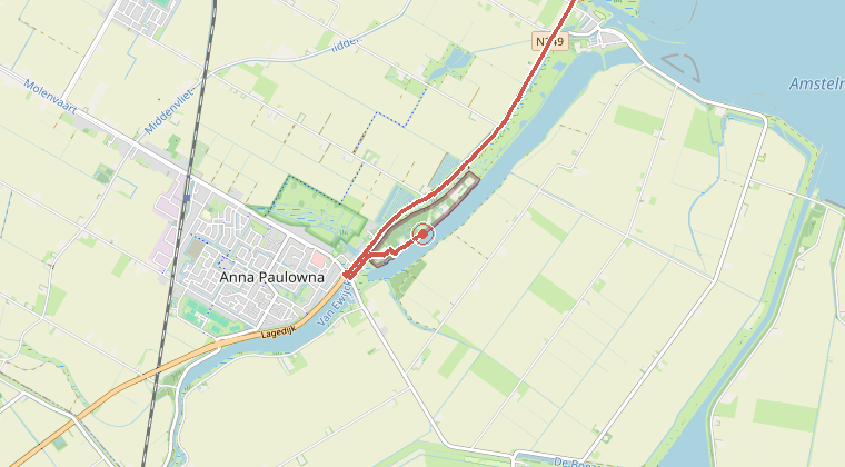 Kaart van de omgeving van de melding, met de kazerne die is gealarmeerd