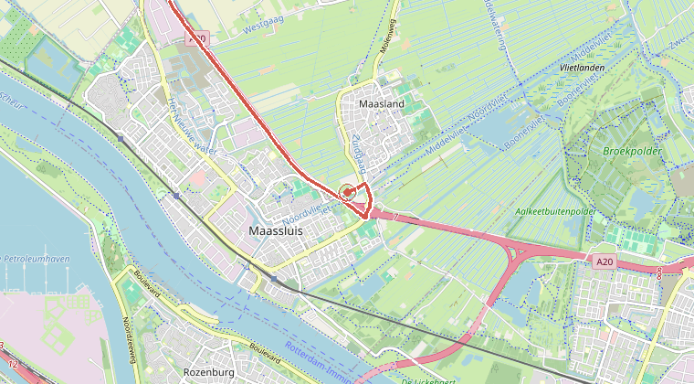 Kaart van de omgeving van de melding, met de kazerne die is gealarmeerd