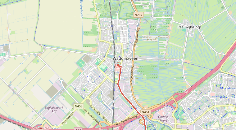 Kaart van de omgeving van de melding, met de kazerne die is gealarmeerd