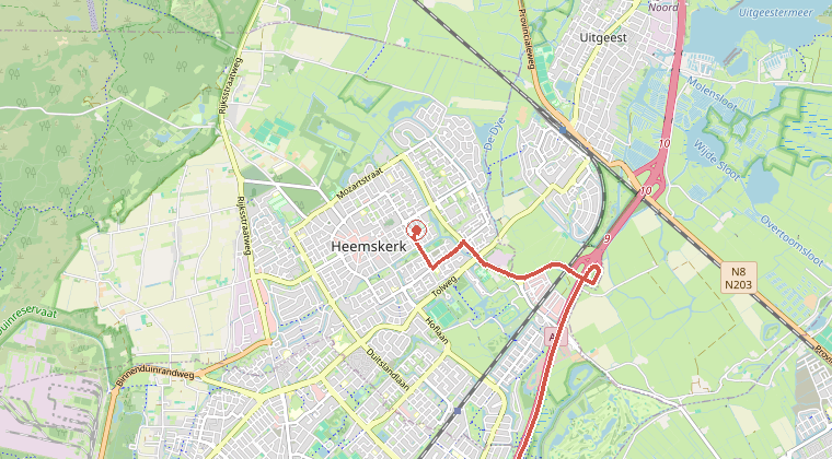 Kaart van de omgeving van de melding, met de kazerne die is gealarmeerd