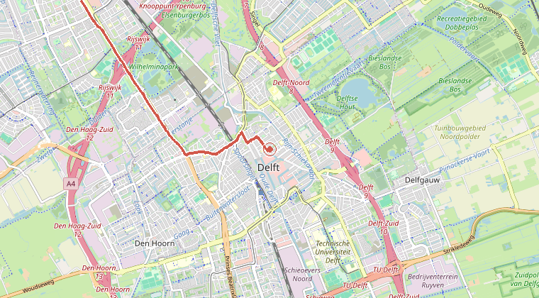 Kaart van de omgeving van de melding, met de kazerne die is gealarmeerd