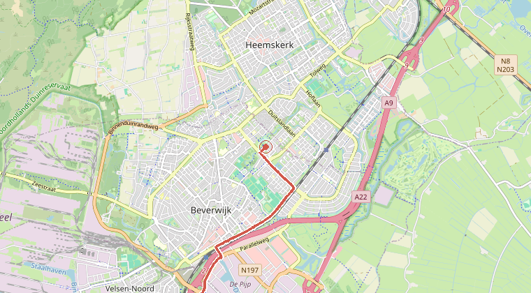Kaart van de omgeving van de melding, met de kazerne die is gealarmeerd