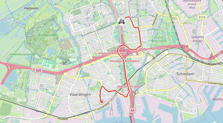 Kaart van de omgeving van de melding, met de kazerne die is gealarmeerd