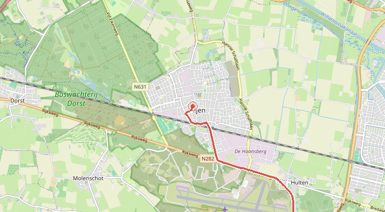 Kaart van de omgeving van de melding, met de kazerne die is gealarmeerd