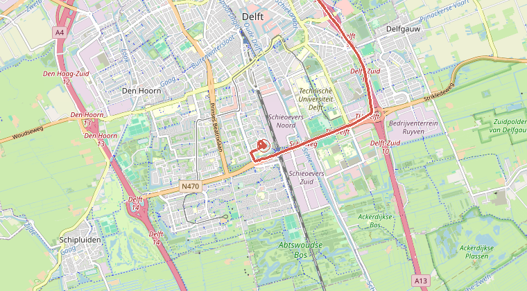 Kaart van de omgeving van de melding, met de kazerne die is gealarmeerd