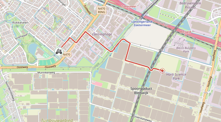 Kaart van de omgeving van de melding, met de kazerne die is gealarmeerd