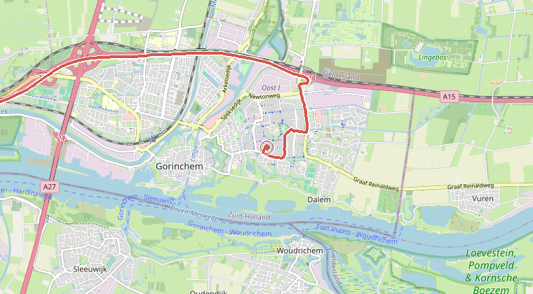 Kaart van de omgeving van de melding, met de kazerne die is gealarmeerd