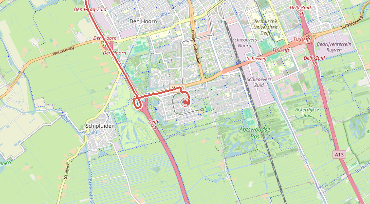 Kaart van de omgeving van de melding, met de kazerne die is gealarmeerd