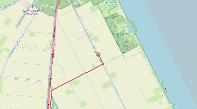 Kaart van de omgeving van de melding, met de kazerne die is gealarmeerd