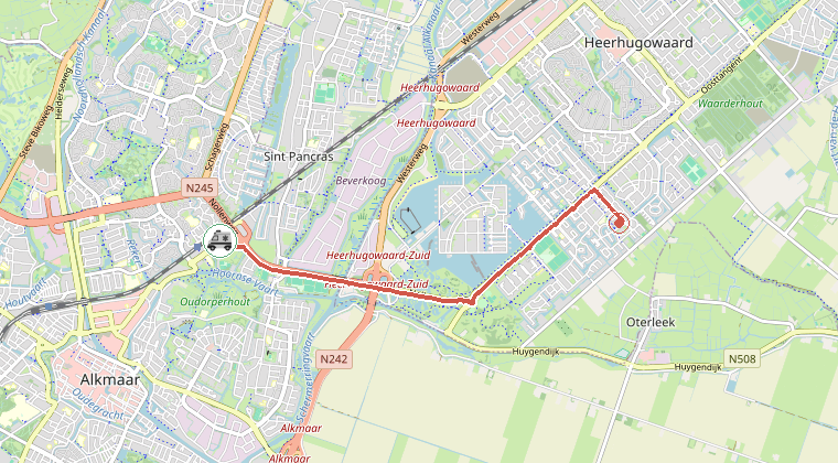 Kaart van de omgeving van de melding, met de kazerne die is gealarmeerd