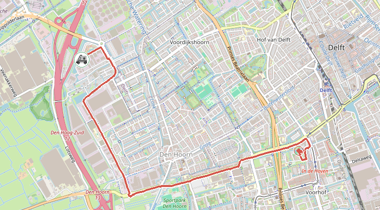 Kaart van de omgeving van de melding, met de kazerne die is gealarmeerd