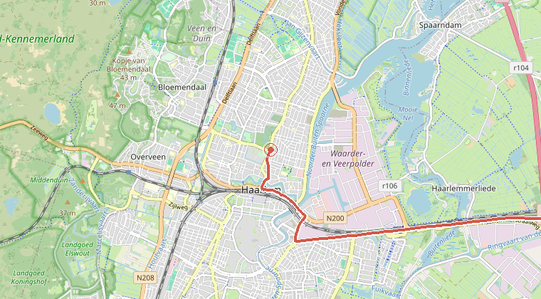 Kaart van de omgeving van de melding, met de kazerne die is gealarmeerd