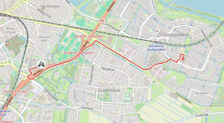 Kaart van de omgeving van de melding, met de kazerne die is gealarmeerd