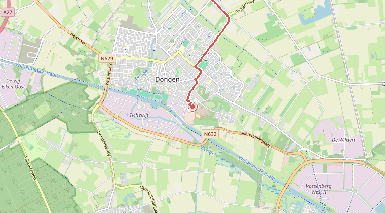 Kaart van de omgeving van de melding, met de kazerne die is gealarmeerd