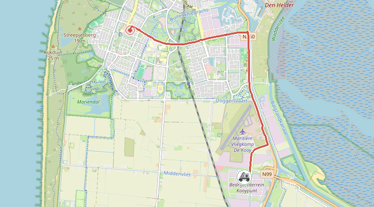 Kaart van de omgeving van de melding, met de kazerne die is gealarmeerd