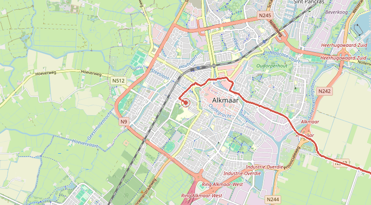 Kaart van de omgeving van de melding, met de kazerne die is gealarmeerd