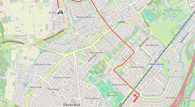 Kaart van de omgeving van de melding, met de kazerne die is gealarmeerd