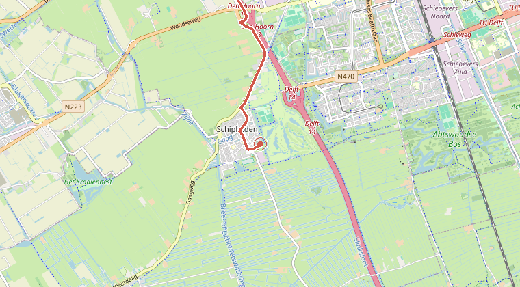 Kaart van de omgeving van de melding, met de kazerne die is gealarmeerd