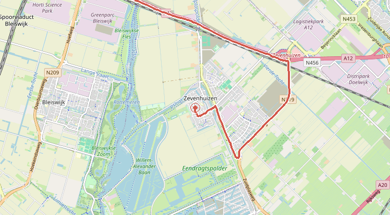Kaart van de omgeving van de melding, met de kazerne die is gealarmeerd