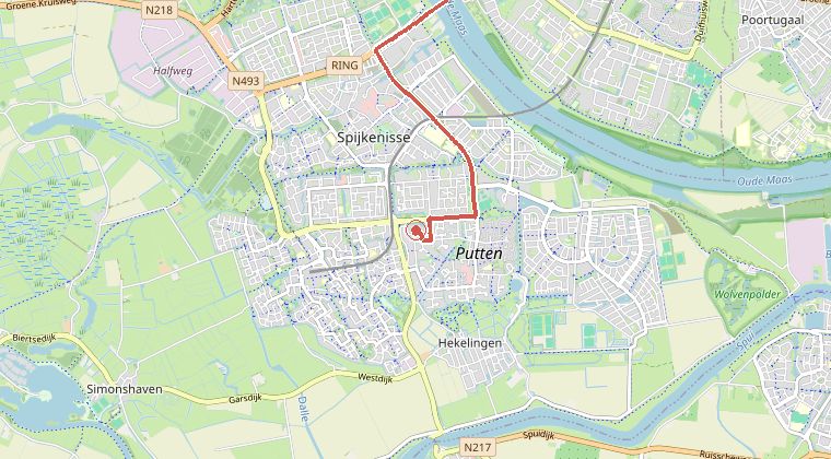 Kaart van de omgeving van de melding, met de kazerne die is gealarmeerd