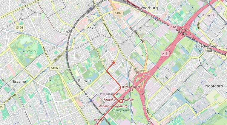 Kaart van de omgeving van de melding, met de kazerne die is gealarmeerd
