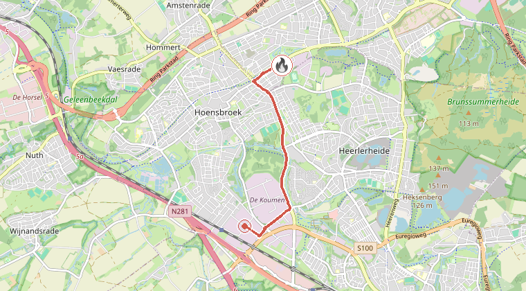 Kaart van de omgeving van de melding, met de kazerne die is gealarmeerd