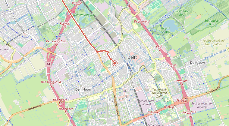 Kaart van de omgeving van de melding, met de kazerne die is gealarmeerd