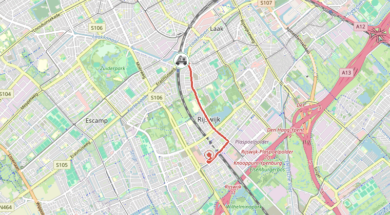Kaart van de omgeving van de melding, met de kazerne die is gealarmeerd